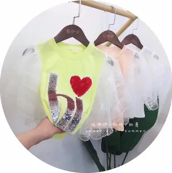 

2020 hot sale girls patchwork t-shirt cotton voile fashion summer girls top 3-8t F83