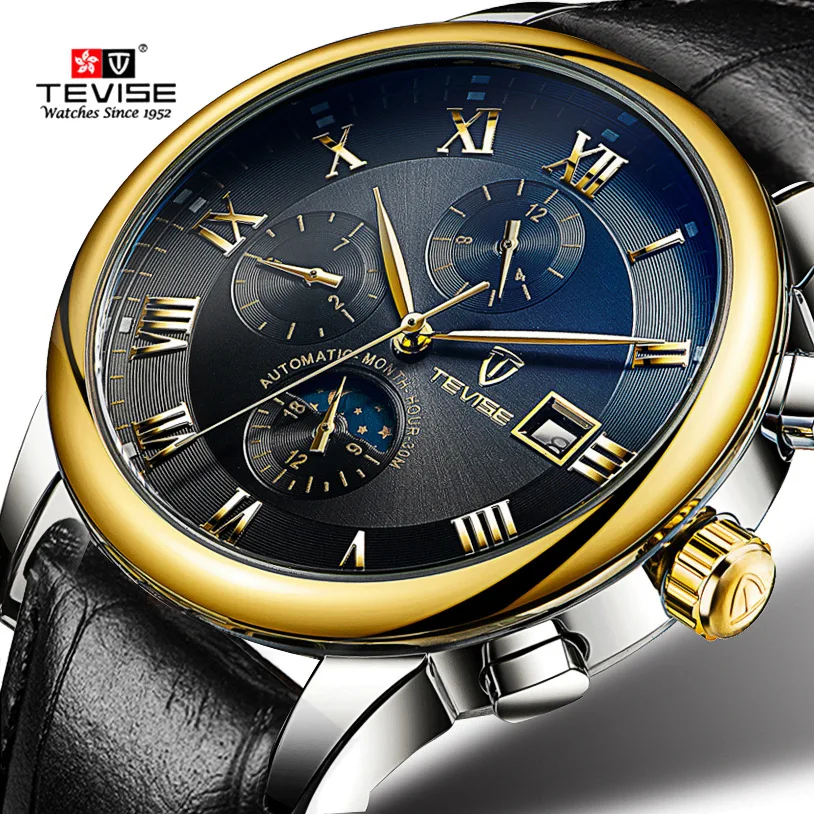 

Tevise Top Brand Men's Watches Automatico Mechanical Watch Business Auto Date Self Winding Leather Strap Relogio Masculino Gifts