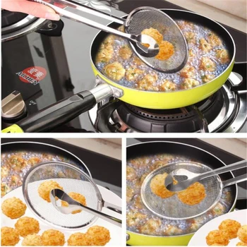 

Buffet Food Serving Tong Kitchen Stainless Steel Mesh Frying Food Tong Clip Oil Colander Kitchen Gadgets Snack Fryer Strainer