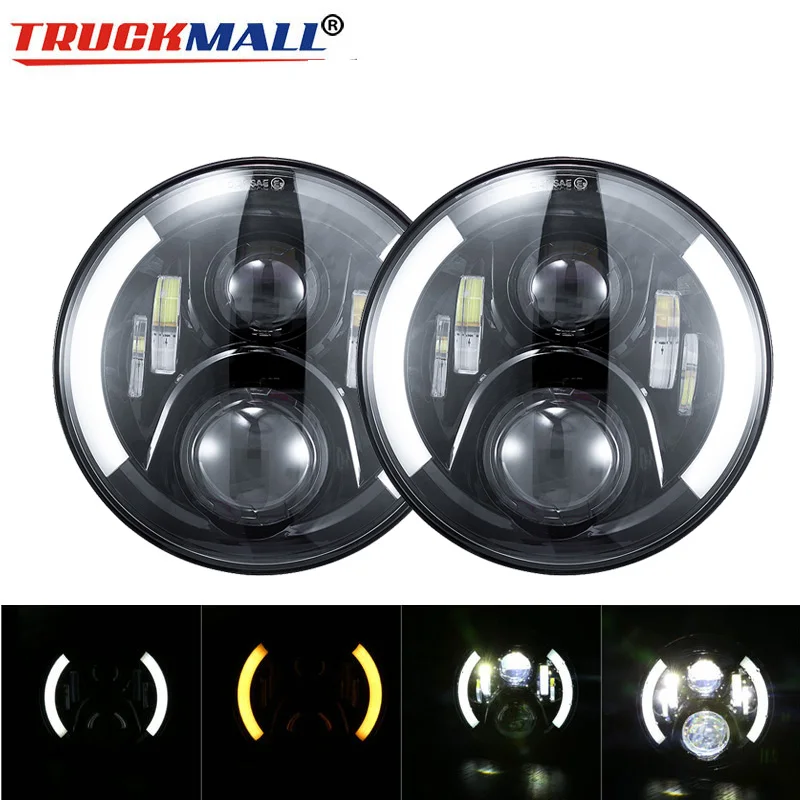" светодиодный фары 60 Вт Hi/Lo луч H4 Halo Angel Eye DRL Янтарный сигнал поворота для Jeep Wrangler JK TJ Land Rover Lada 4x4 urban Niva - Цвет: 45W