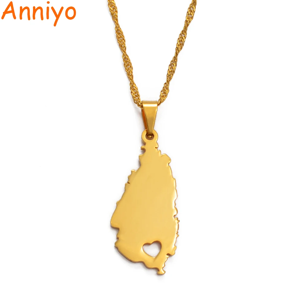 Anniyo маленькое сердце, карта Святого Люсии, ожерелье для женщин/девушек, золотой цвет/серебряный цвет, ювелирное изделие, кулон в стиле Св. Люсии#013821