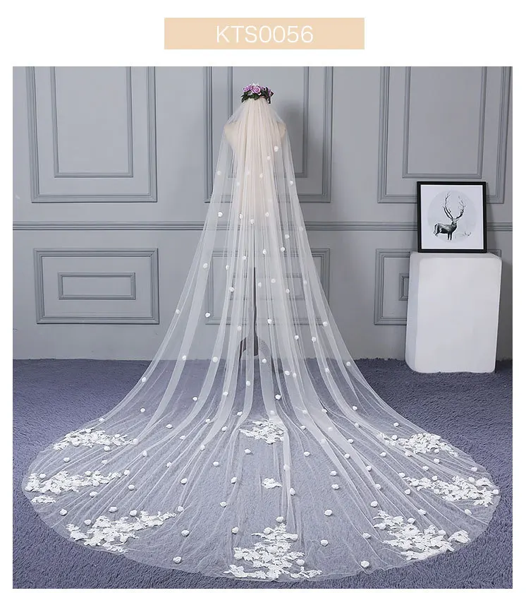 off white Соборная вуаль один слой кружева край Длинная фата невесты роскошные аксессуары для вуалей TS300 - Цвет: off white