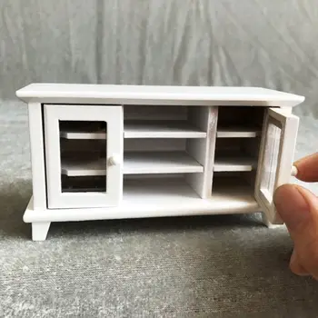 

1:12 Dollhouse Mini Storage Double Door TV Bench Cabinet Miniature Furniture Toy