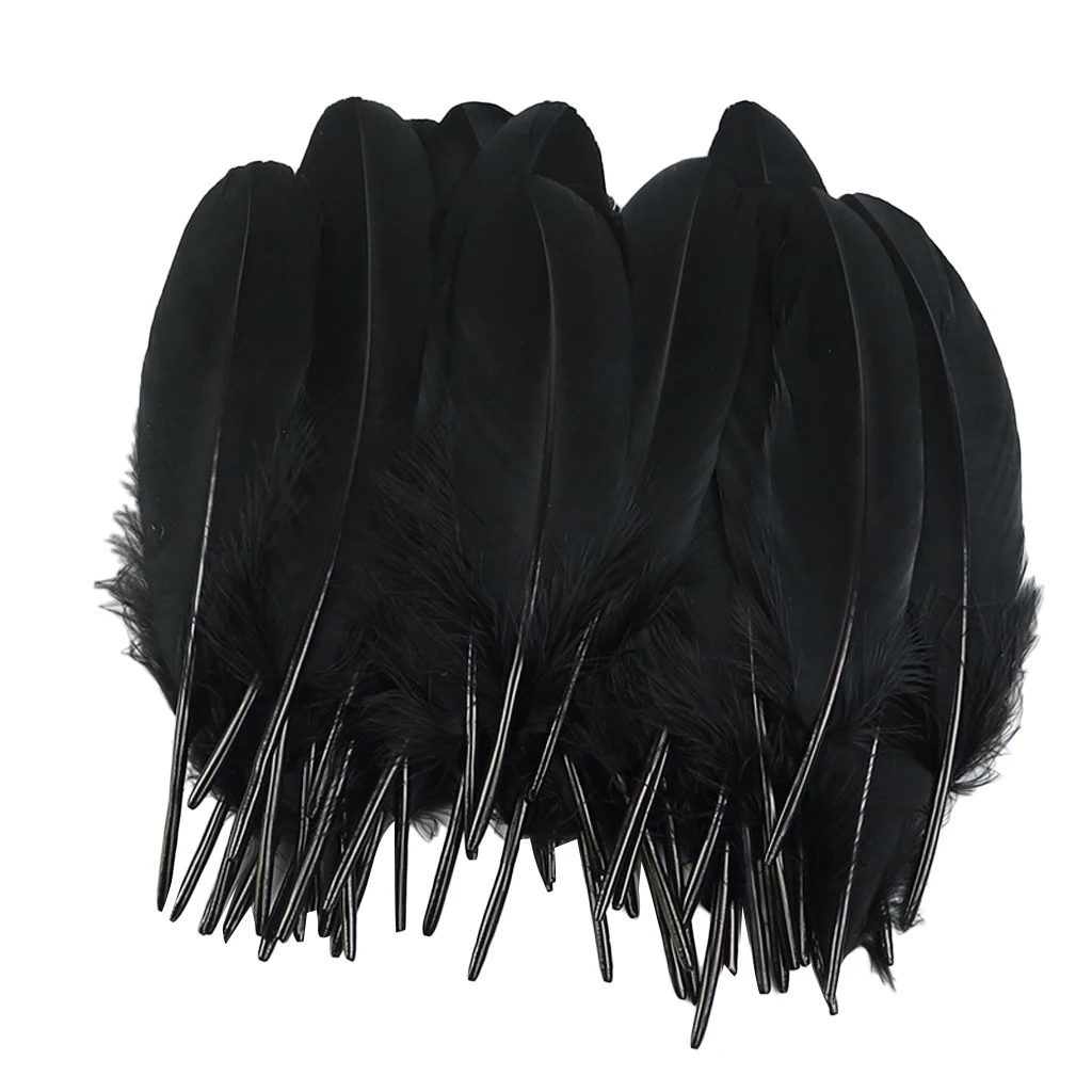 50pcs Natural Black Rooster Feathers Wing Feathers Rooster Feathers DIY for Hair Clip Cocktail Hat Earring Necklace