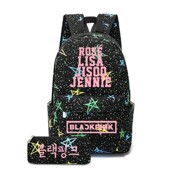 

New Fashion Kpop BlackPink Rose Lisa JENNIE Backpack Sets Women Shoulder Travel School Bag Girls Harajuku Laptop Bag Pencil Bag