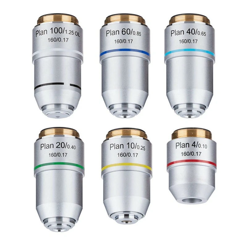 

Biological Microscope Plan Objective Lens 195 Achromatic Plan Objective Lens 4X 10X 20X 40X 60X 100X RMS 20.2mm Thread 160/0.17