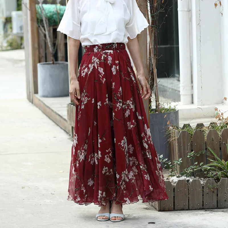 Богемский стиль, женские юбки с узором, летняя уличная производительность, расклешенная юбка, длина по щиколотку, длинные юбки