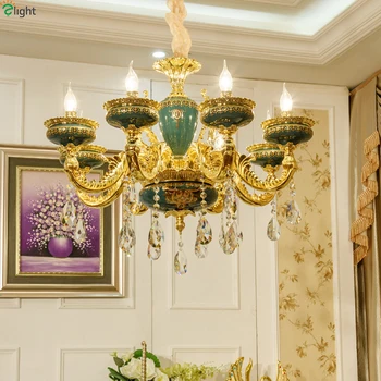 

French Zinc Alloy Led Chandeliers Lighting Crystal Living Room Led Pendant Chandelier Lights Dining Room Hanging Lamp Fixtures