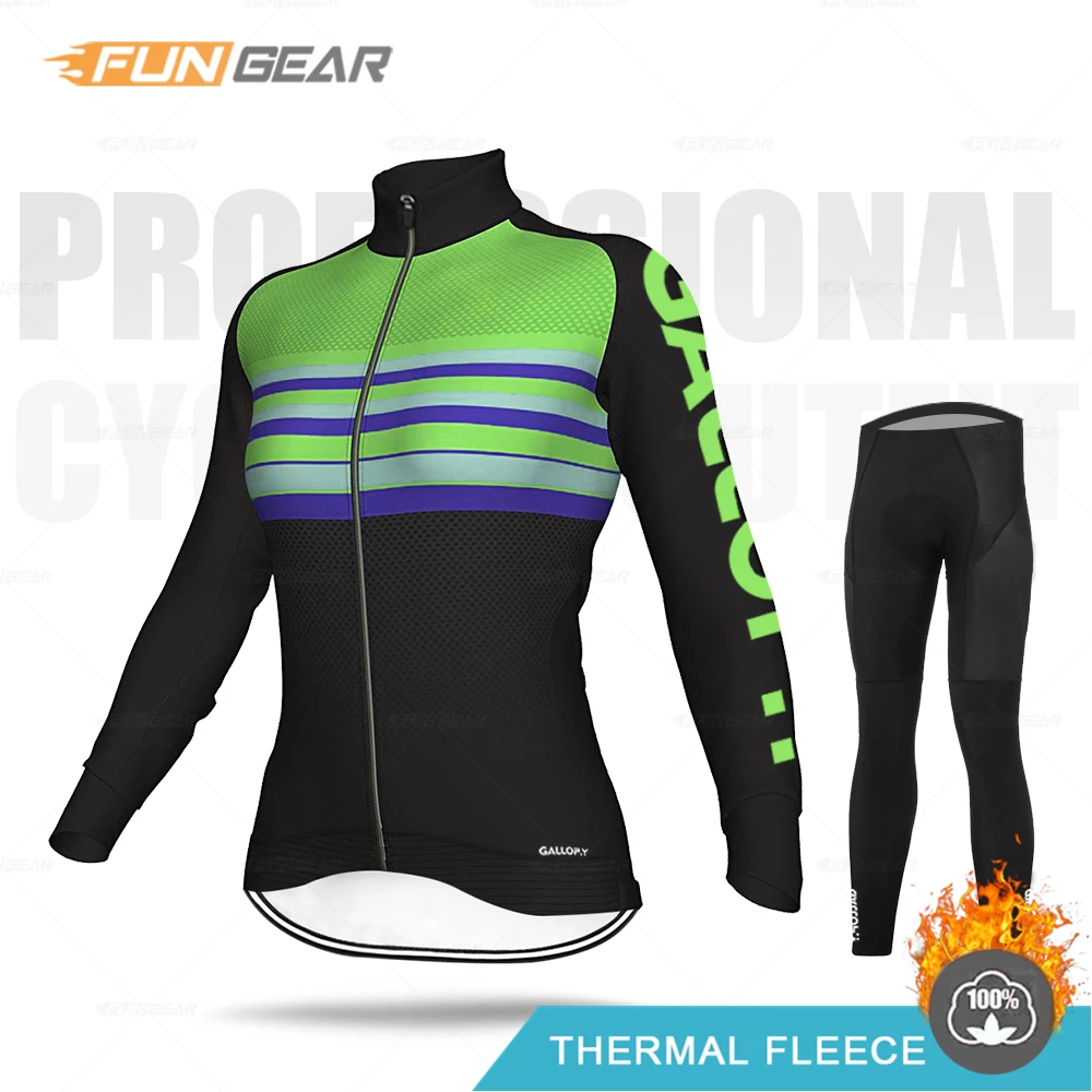 Женская одежда, зимняя одежда для горного велосипеда, одежда для велоспорта, Теплая Флисовая одежда для горного велосипеда с длинным рукавом, Ropa Ciclismo, набор для велоспорта - Цвет: Normal Set