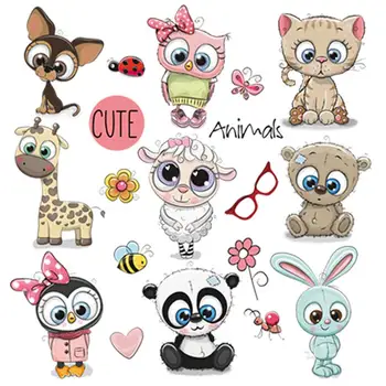 

Cartoon Animal Set Stickers On The Fabric Baby Shirt Clothing Stickers Eco-Friendly Washable Diy T-Shirt Stripe Animal Patches