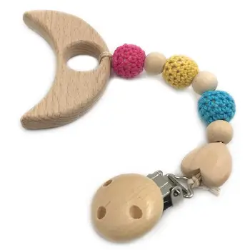 

New Baby Teether Pacifier Chain Moon tortoise Wooden Clip Geometric Crochet Beads With Bag Wood Teether Tiny Rod Toy for Newborn
