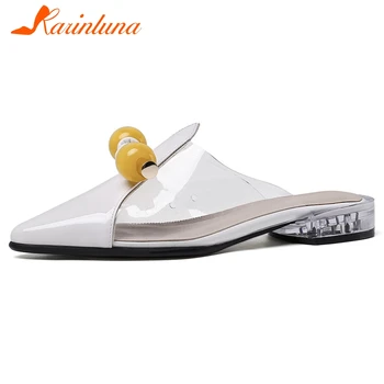

Karinluna 2020 New Fashion Genuine Cow Leather Summer Shoes Woman Pumps Mules Slip On Pointed Toe Casual Pumps Women Shoes