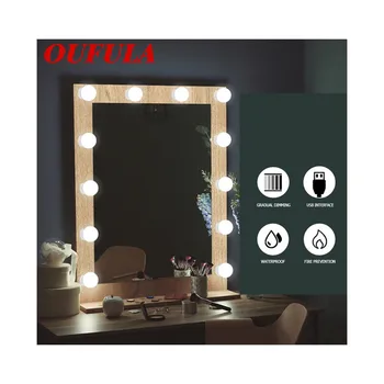 

OUFULA Vanity Light Hollywood USB Cosmetic Mirror Bulb Led Light Touch Tune To String Hidden Wiring Rotation