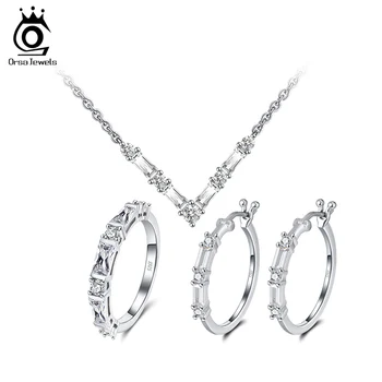 

ORSA JEWELS Pure 925 Sterling Silver Ring Necklace Earrings Jewelry Set for Women Clear AAAA Cubic Zirconia Elegant Jewelry SS52