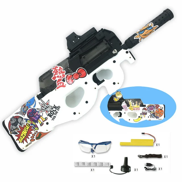 white Sticker P90 электрический игрушечный водный пистолет пуля всплески пистолет граффити издание живой CS штурмовой Бекас оружие открытый пистолет игрушки - Цвет: white Sticker
