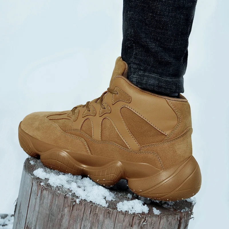 Мужские зимние теплые плюшевые высокие мужские кроссовки для бега; спортивные ботинки для мужчин; кроссовки желтого цвета для бега и прогулок