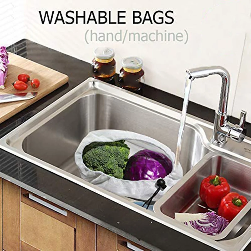 

BEAU-Reusable Mesh Produce Bags, Washable Grocery Shopping Bag for Veggies Fruits Grains, See Through Home Kitchen Organizing Sa