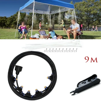 

9M Hose 30FT Outdoor Misting Cooling System Garden Water Mister Nozzles Kit Fan Cooler 11pcs Brass W/ Stainless Nozzles +Clamps