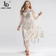 LD LINDA делла весеннее модное подиумное винтажное длинное платье женское платье с цветочной вышивкой Элегантные вечерние платья