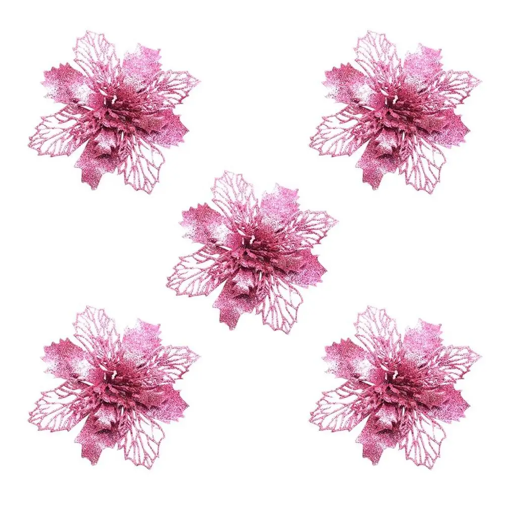 Flower Xmas 5 шт. блестящие Искусственные Рождественские цветы с рождественской елкой украшения Рождественские вечерние поставки поддельные бутоны@ 5 - Цвет: Flower Xmas