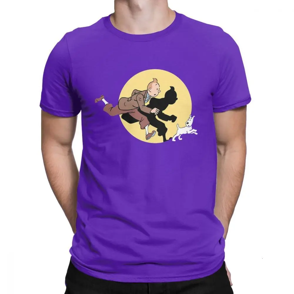 Футболка Midnite Star Tin The Movie The adventures Of Tintin для мужчин, Винтажная футболка из чистого хлопка, футболка с круглым вырезом, летняя одежда - Цвет: Purple