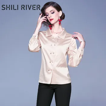 

New spring autumn fall tops for women long sleeve blouse casual loose girl elegant cute gold white lapel shirt