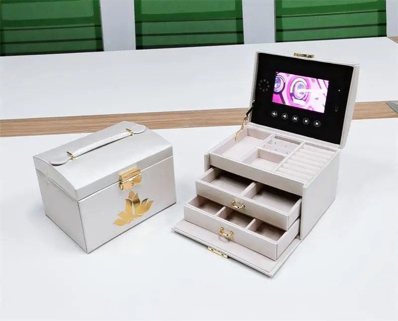 Jewelry Storage Organizer Drawers Box Mirror Leather Jewelry Box