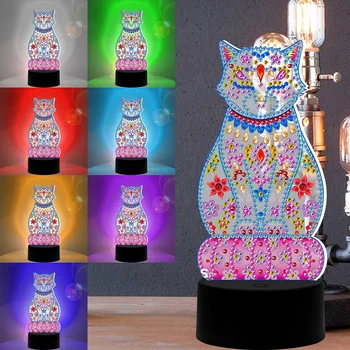 

LED Diamond Paintings Cross Stitch Table Lamp 5D Diamond Embroidery Paint By Numbers Mosaic Night Light Kits Religious Cross DIY