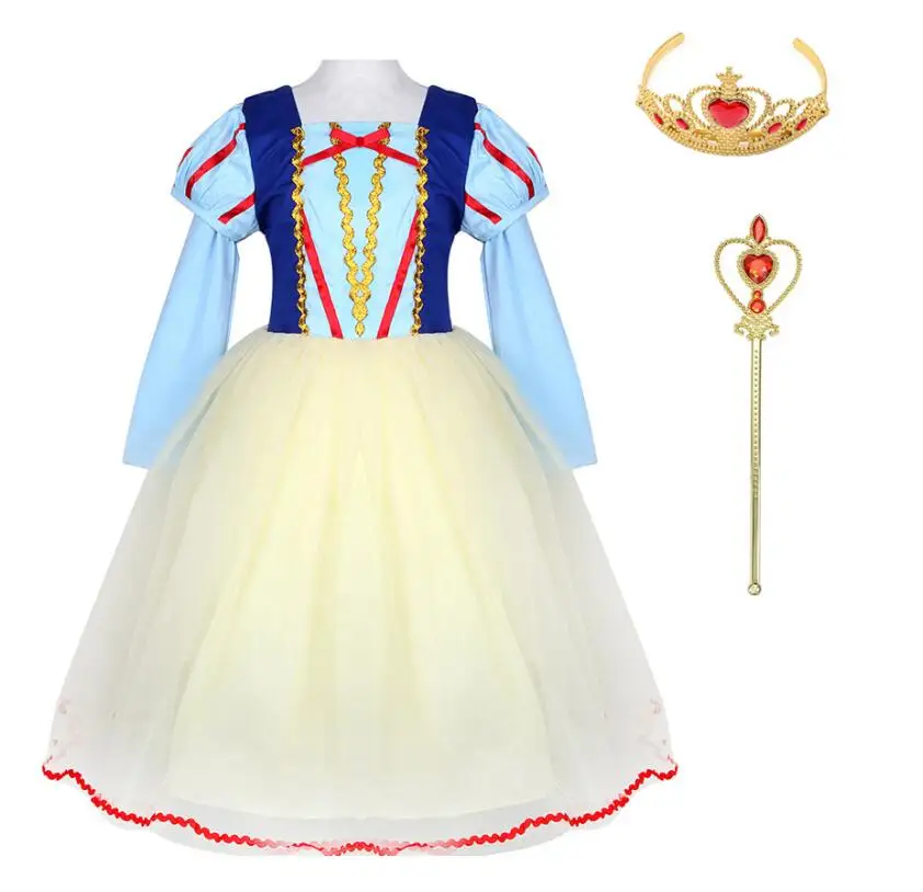 Dress and Crown Платье принцессы Белоснежки маскарадный костюм принцессы для маленьких девочек осенне-зимнее платье с длинными рукавами для хеллоуина и рождественской вечеринки - Цвет: Dress and Crown