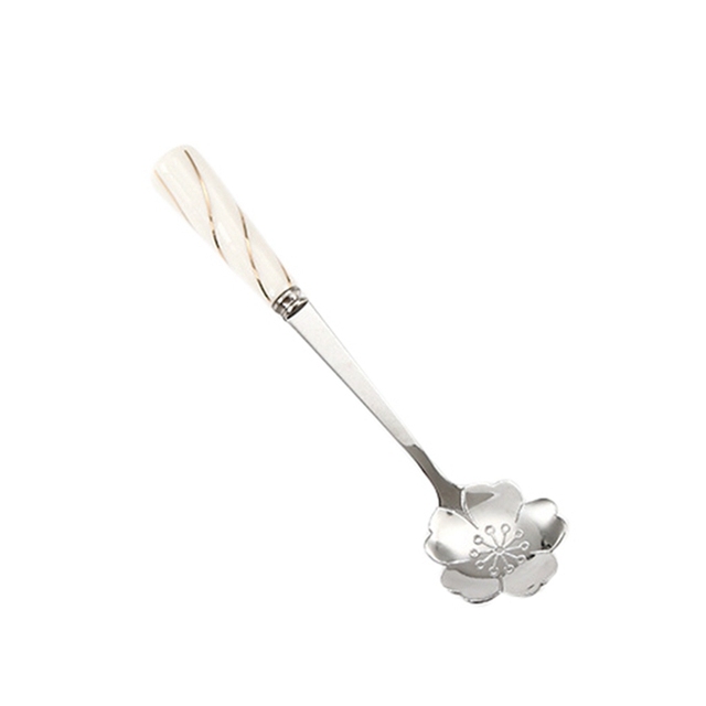 Plated Coffee Spoons Stainless Steel Teaspoons With Ceramic Handle Stirring Spoon For Dessert Cake Ice Cream Tableware