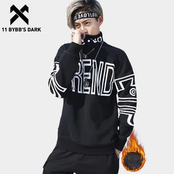 

11 BYBB'S DARK Fleece Hoodies Sweatshirt Men 2020 Winter Turtleneck Casual Streetwear Letter Print Thick Hip Hop Pullover Hoodie