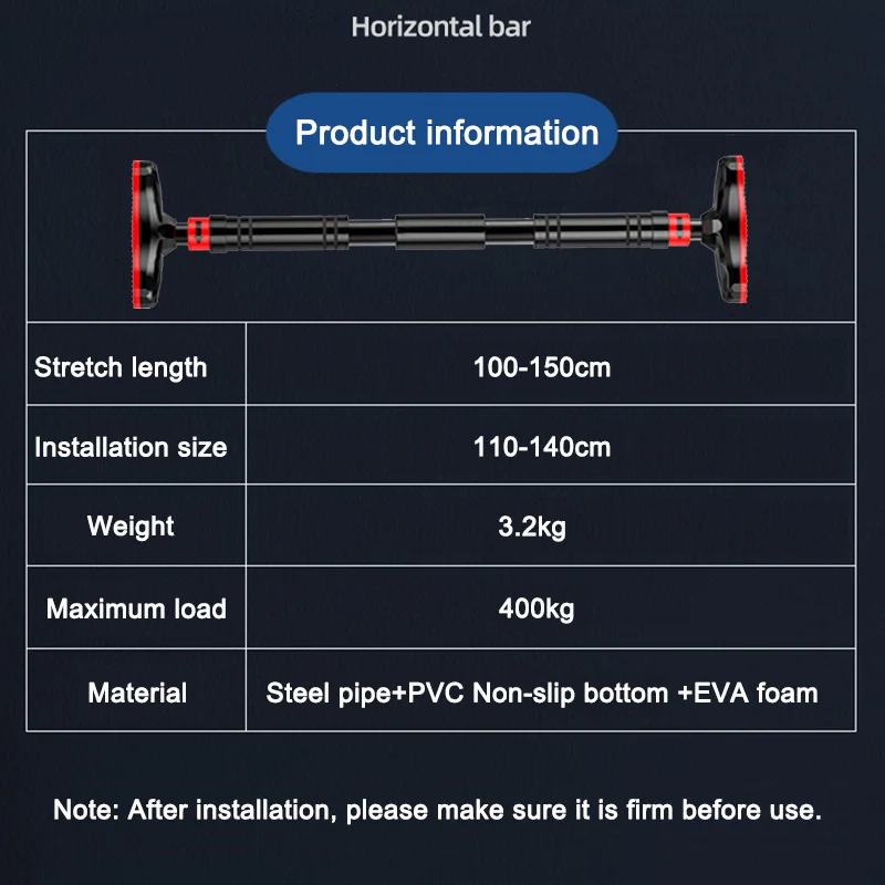 100-150cm Wall Large Door Horizontal Bar Room Fitness Steel Adjustable Home Gym Sports ring Workout Pull Up Fitness Equipment