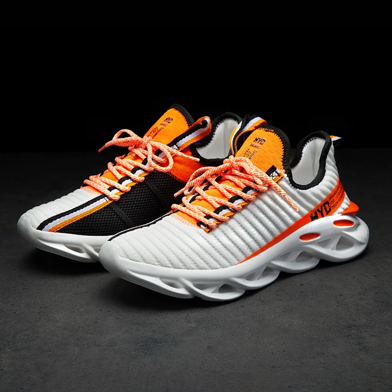 WHITE-orange Новинка, мужские кроссовки для бега с амортизацией, дышащая легкая удобная обувь, уличные спортивные кроссовки для прогулок - Цвет: WHITE-orange