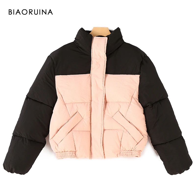 BIAORUINA женские розовые и черные толстые теплые короткие парки со стоячим
