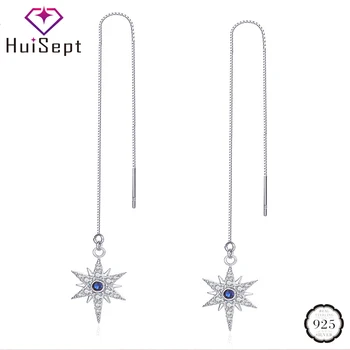 

HuiSept Earrings 925 Silver Women Jewellery Hexagram Star Shape Double Meteor Zircon Gemstones Drop Earrings Wedding Party Gifts