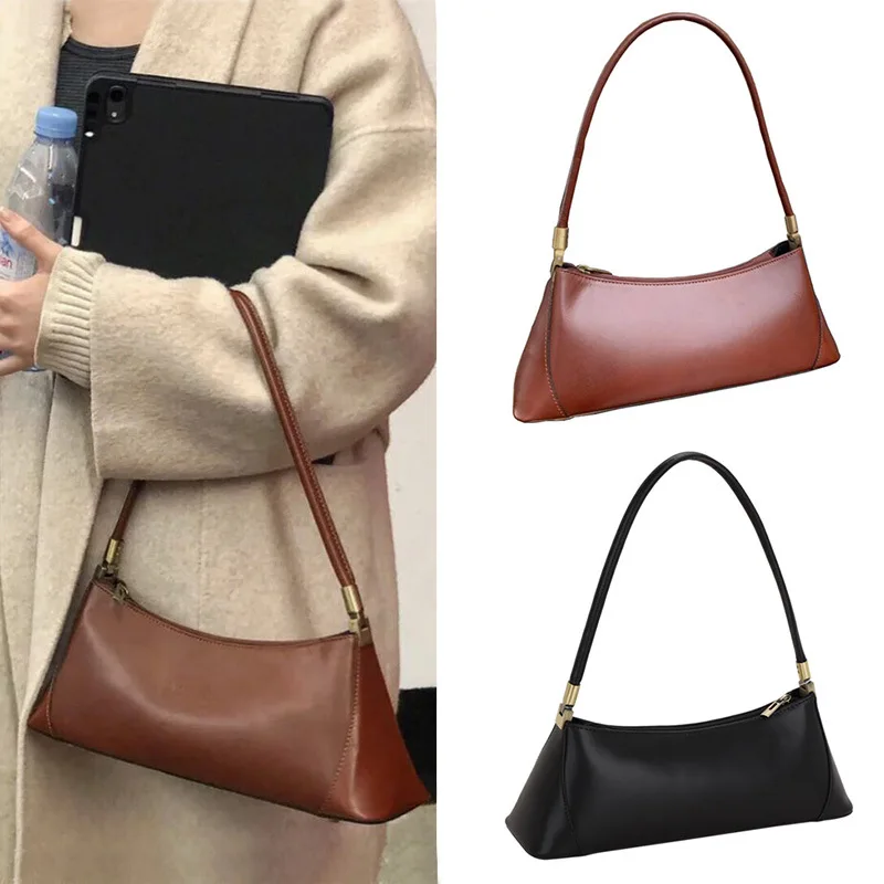 

Super Fire Cowhide Shoulder Armpit Bag Korean-style Casual Retro Non-mainstream Trendy Bag New Style WOMEN'S Leather Bags Baguet