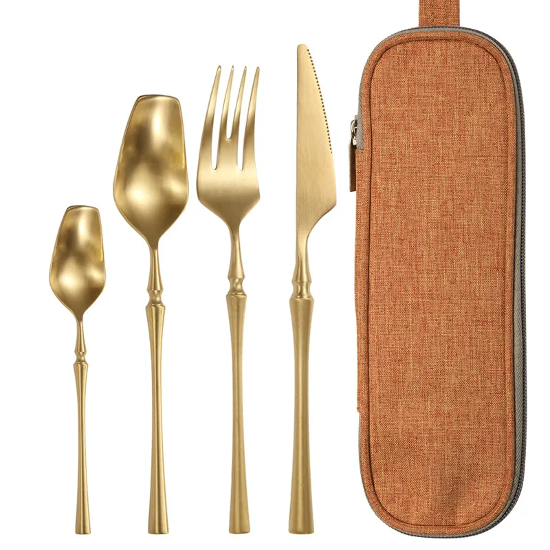 Stainless Steel Golden Cutlery Set Mirror Polishing Camping Dinnerware Tableware Dinner Knife Fork Foods Tools Kitchen Tableware