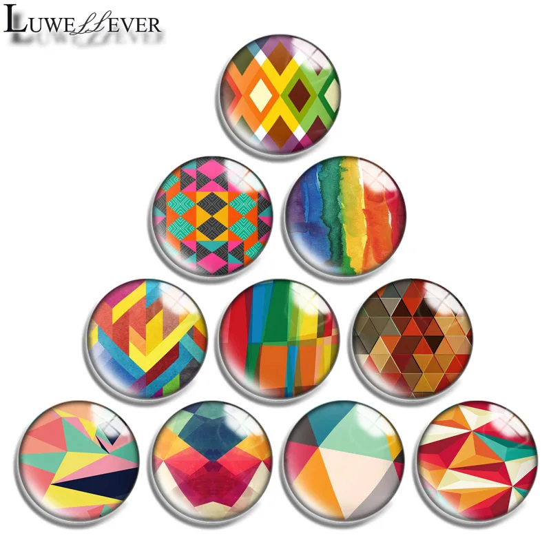 12mm 14mm 16mm 20mm 25mm 30mm 628 Colorful Geometry Mix Round Glass Cabochon Jewelry Finding 18mm Snap Button Charm Bracelet | Украшения и