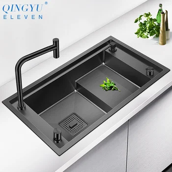 Price QINGYU ELEVEN Stepped Nanometer Sink 304 Stainless Steel 4mm Thickness 220mm Depth Large Size Handmade Stepped Kitchen Sinks