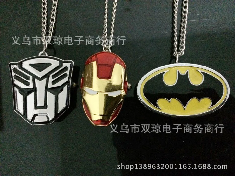 

Movie Related Products Pocket Watch Transformers Batman Iron Man Quartz Pocket Watch Necklace Sweater Chain