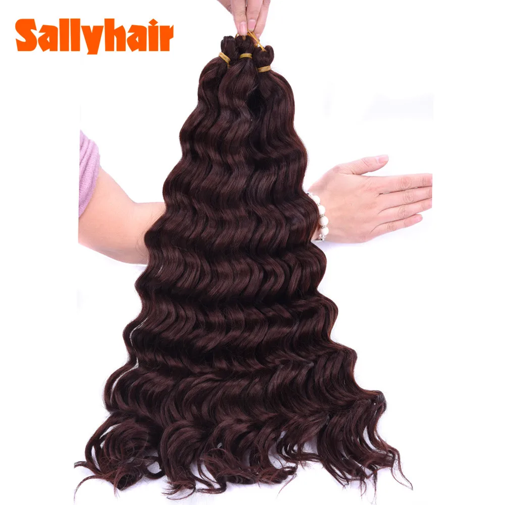 Sallyhair High Temperature Synthetic Deep Wave Twist Crochet Braids Black Color Bulk Hair Extension  (56)