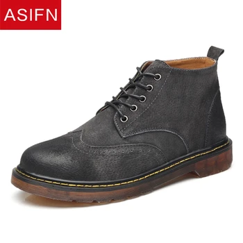 

ASIFN Men Shoes Leather Casual Boots Autumn Winter Ankle Fashion Male Lace-Up British Style Short Quality Retro Luxury Style