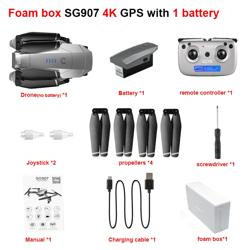 SG907 4K foam SSTI-VSG SG907 Pro gps Дрон Квадрокоптер с HD двойной камерой 4 K/1080 P 5G Wifi FPV следуя за мной профессиональные радиоуправляемые дроны Vs SG907 - Цвет: SG907 4K foam