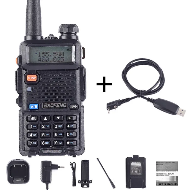 UV5R-5W-Cable Baofeng UV-5R портативная рация профессиональная CB радиостанция укв портативная UV 5R охотничья радиостанция Baofeng UV5R трансивер 5 Вт - Цвет: UV5R-5W-Cable