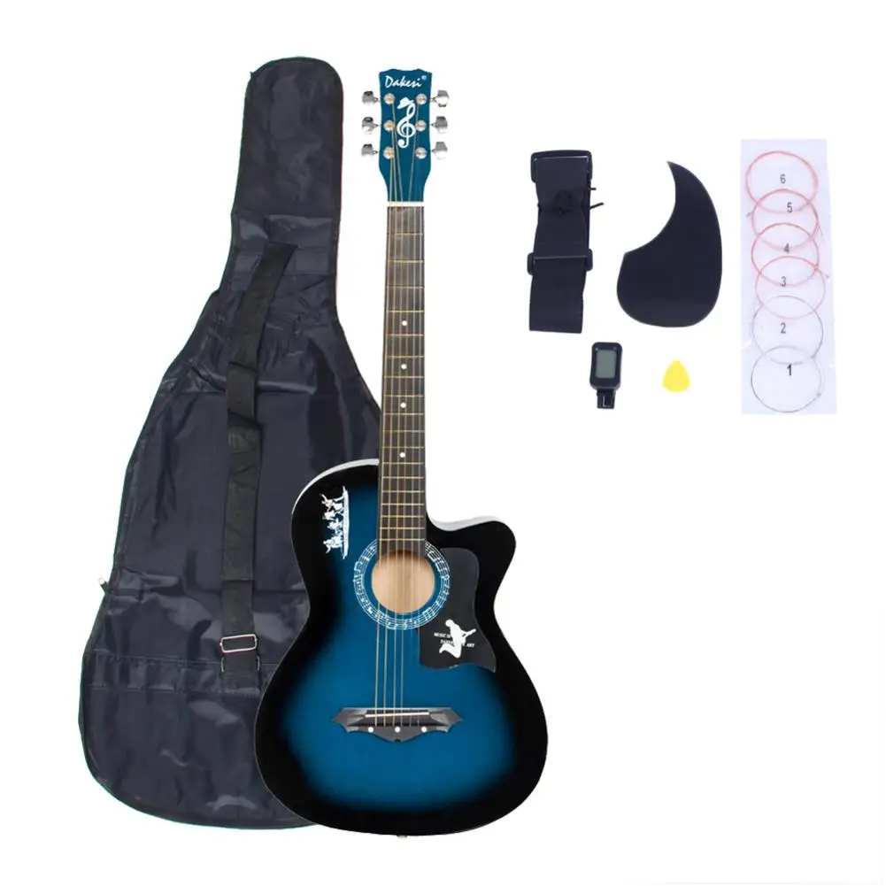 

DK-38C Good Quality Basswood Guitar Bag Straps Picks LCD Tuner Pickguard String Set Blue 2019 New