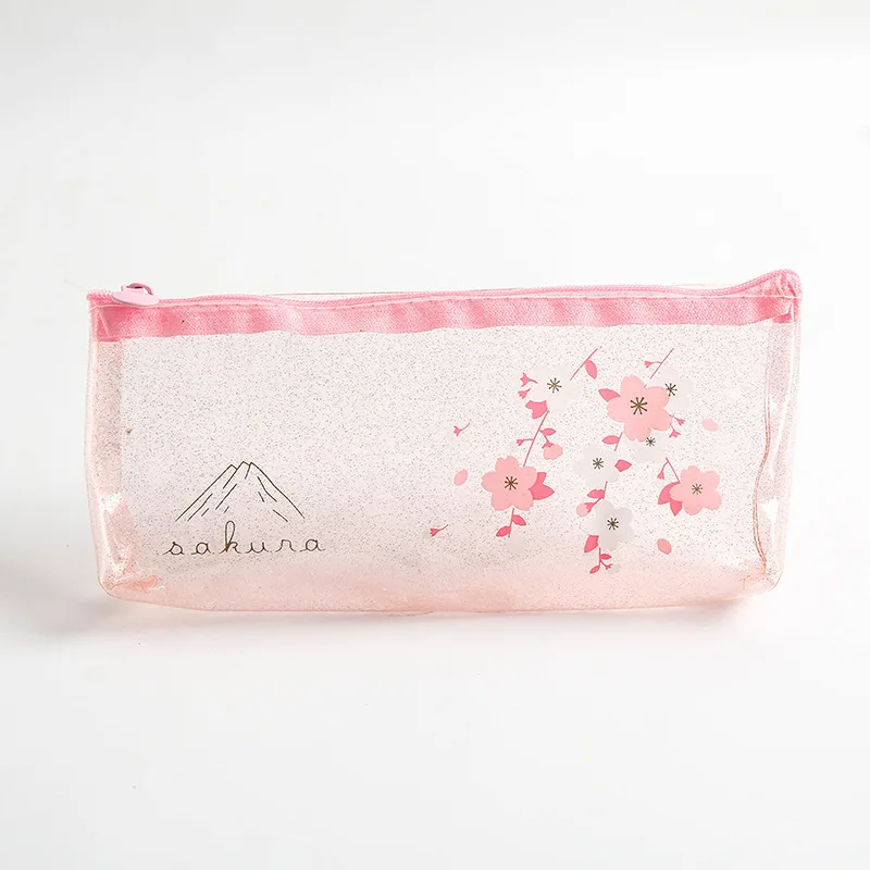 Прозрачный чехол-карандаш Sakura, розовый простой милый чехол-карандаш, школьные принадлежности, канцелярские принадлежности, сумка для хранения, ПВХ детские карандашные чехлы