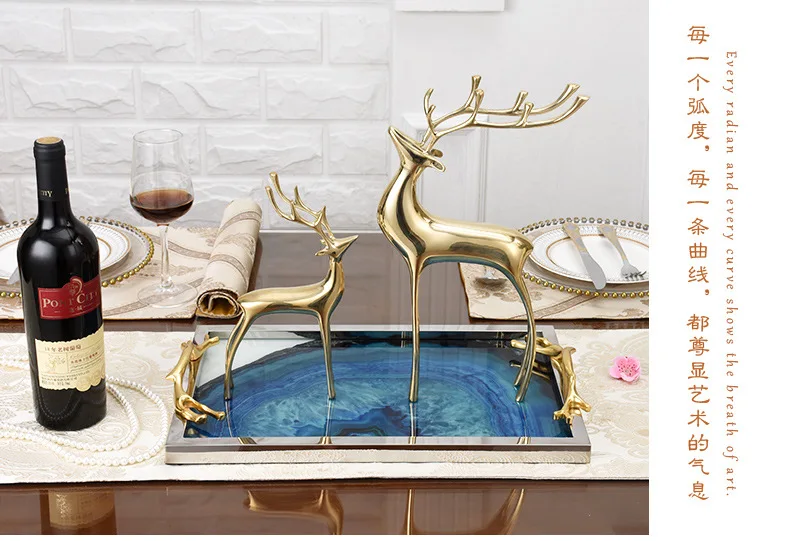 Медный Лось Золотой Металл Moose скульптура роскошный дом декоративные фигурки животных Рождество год украшение стола фэн шуй орнамент