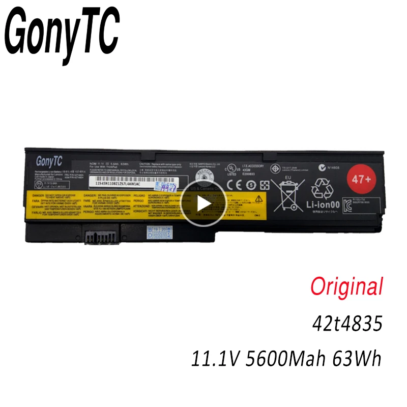 

GONYTC 42t4835 Original Laptop Battery For Lenovo ThinkPad X200 X200S X201 X201S X201I 45N1171 42T4834 63wh 5.8ah
