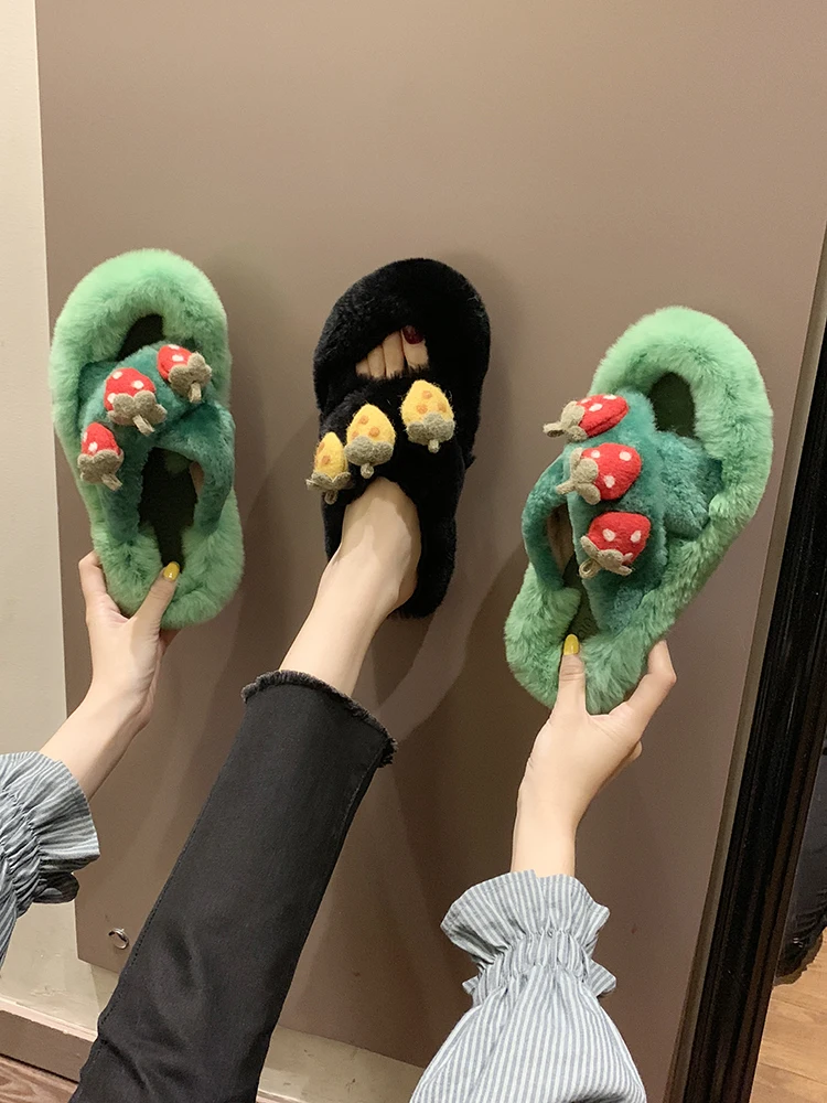 Меховые тапочки женская одежда с кроликом коллекция 2019 года сезон осень-зима