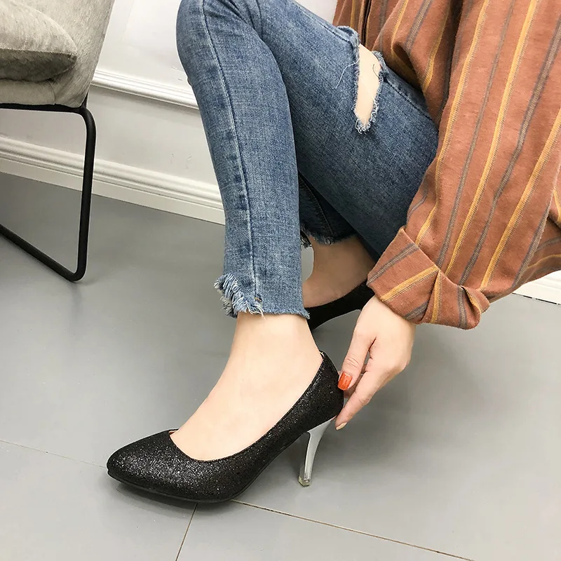 

Women's New Style Large Size WOMEN'S Shoes Fashion High Heel Shoes Thin Heeled Versatile Single Shoe